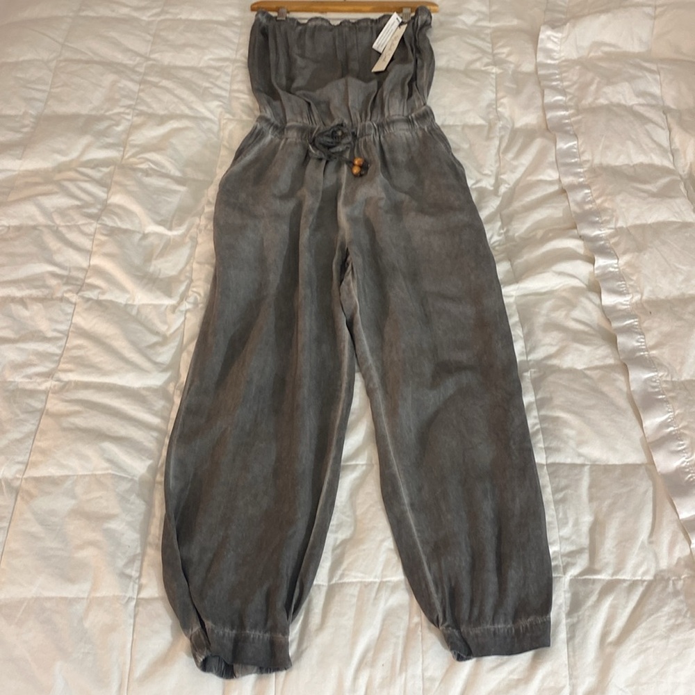 Mustard Seed Miranda Raw Edge Tube Jumpsuit. Gray Smokey Haze. Size: Small